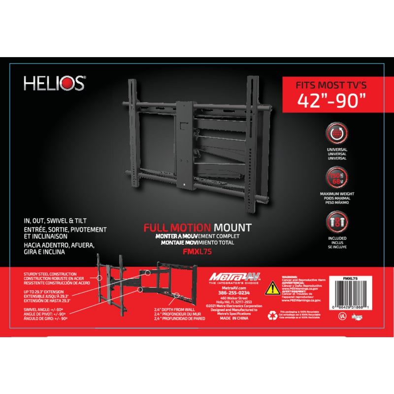 Ethereal FMXL75 Full Motion Tilt Swivel TV Wall Mount for 42" - 90" 200x100 - 700x500 VESA 150lbs Load Capacity