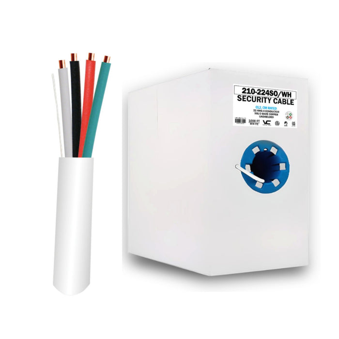 Vertical Cable 210-224SO/WH Alarm-Security Cable Solid Unshielded 22AWG 4 Conductor 1000ft Pull Box, White
