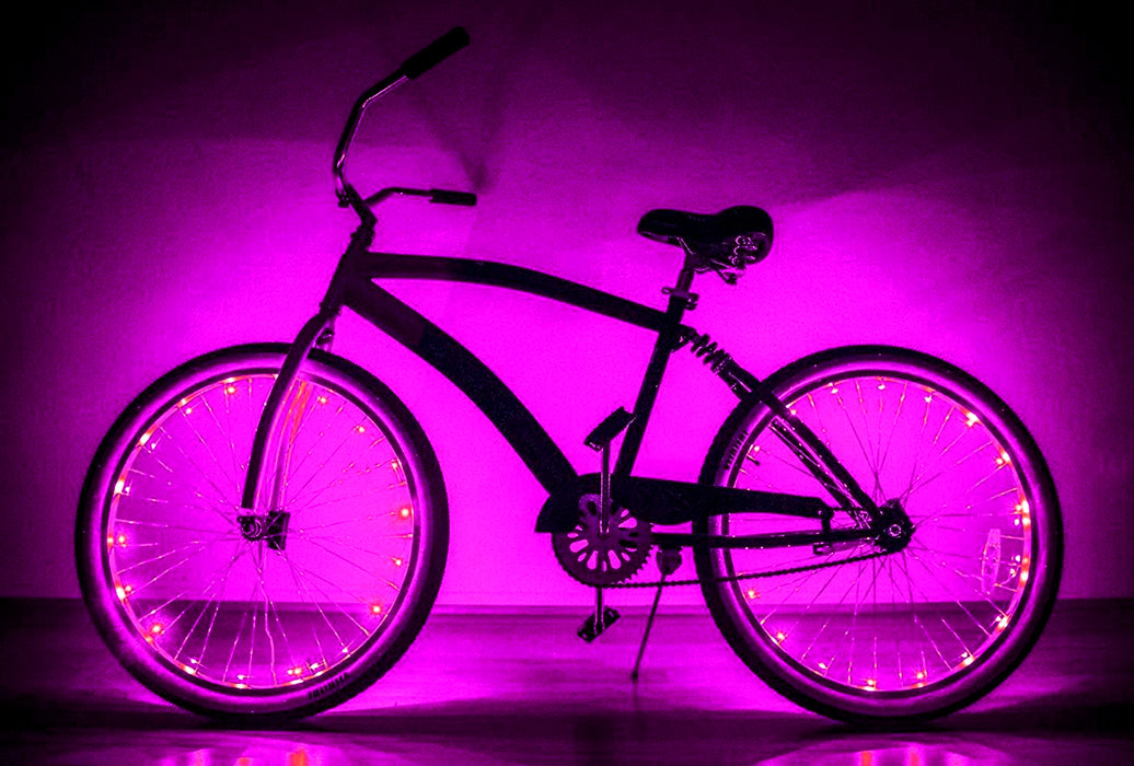 LED Bike Wheel Lights, 2-Tire Pack Bike Lights Pink Color only LED with Batteries Included