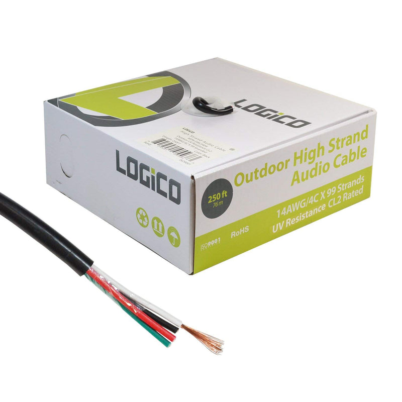 Speaker Wire Audio Cable 14/4 AWG in-Wall Outdoor Direct Burial UV Black 250ft