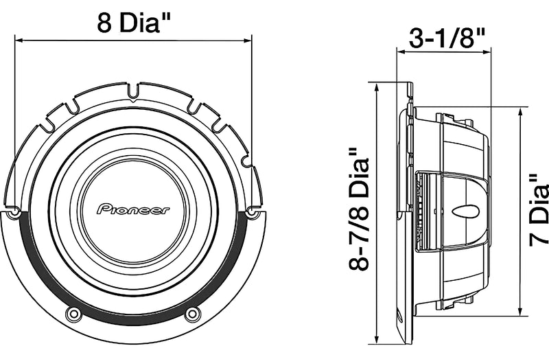 Pioneer TS-A2000LD2 8" 700W Shallow-mount Subwoofer with Dual 2-Ohm Voice Coils (each)