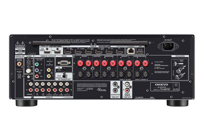 Onkyo TX-NR797 9.2 channel Home AV Receiver with Wi-Fi Bluetooth AirPlay 2 and Chromecast built-in - Certified Refurbished