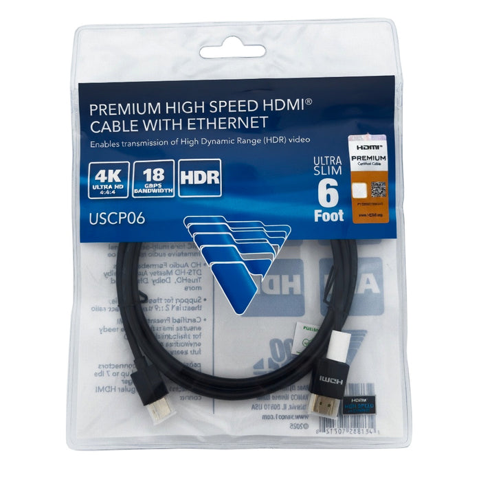 Vanco USCP06 6' Ultra Slim Certified Premium High Speed HMDI Cables with Ethernet (6 feet)