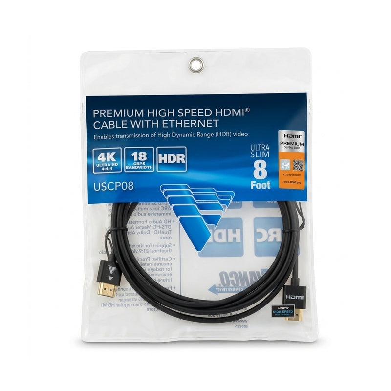 Vanco USCP08 8' Ultra Slim Certified Premium High Speed HMDI Cables with Ethernet (8 feet)