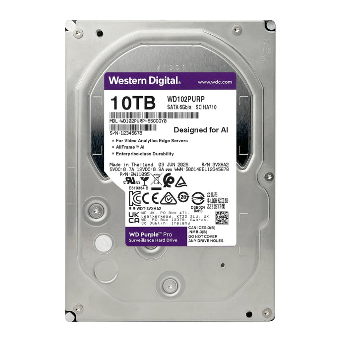 WD WD102PURP 10TB Purple Surveillance Internal Hard Drive 3.5" HDD SATA 6 Gb/s