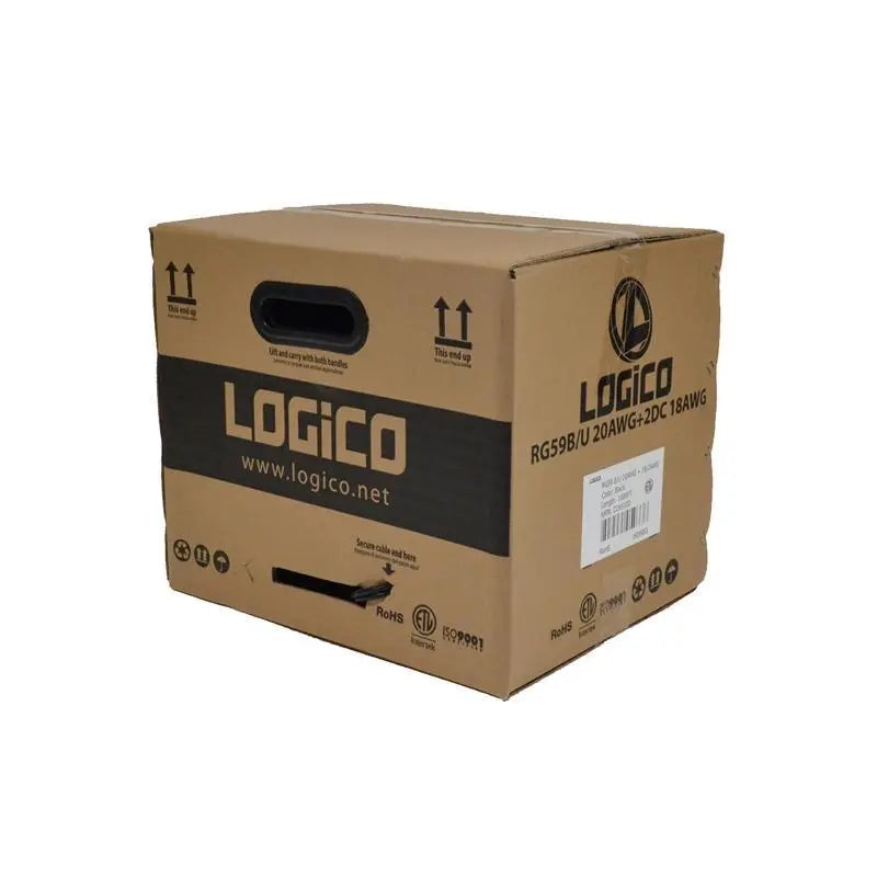 1000 ft Black RG59 Siamese Cable 20 AWG + 18/2 Security Camera Wire Logico