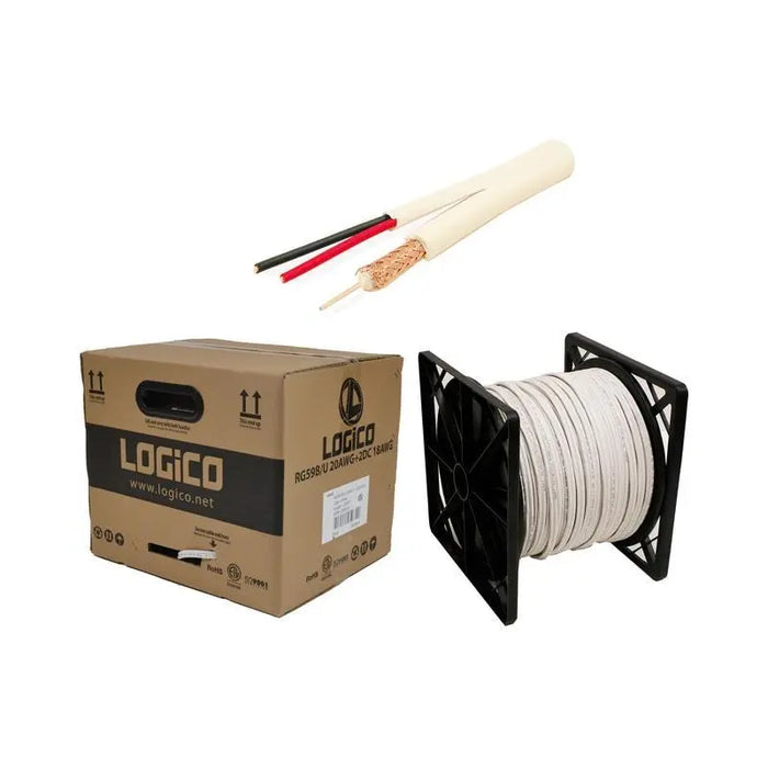 1000 ft White RG59 Siamese Cable 20 AWG + 18/2 Security Camera Wire Logico