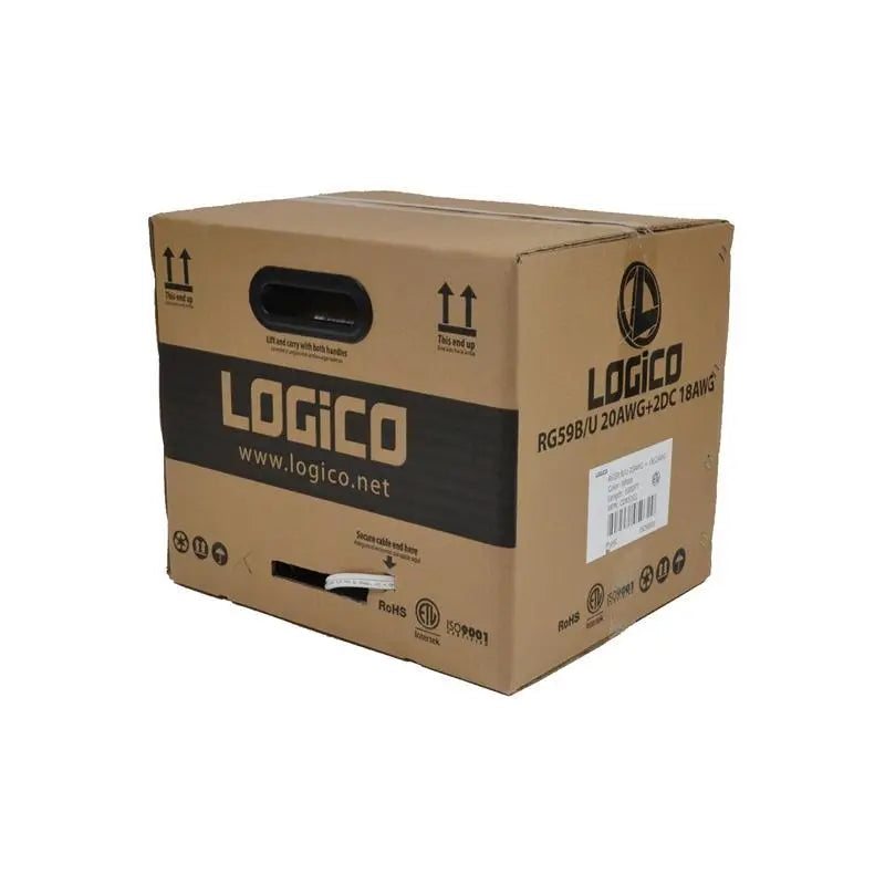 1000 ft White RG59 Siamese Cable 20 AWG + 18/2 Security Camera Wire Logico