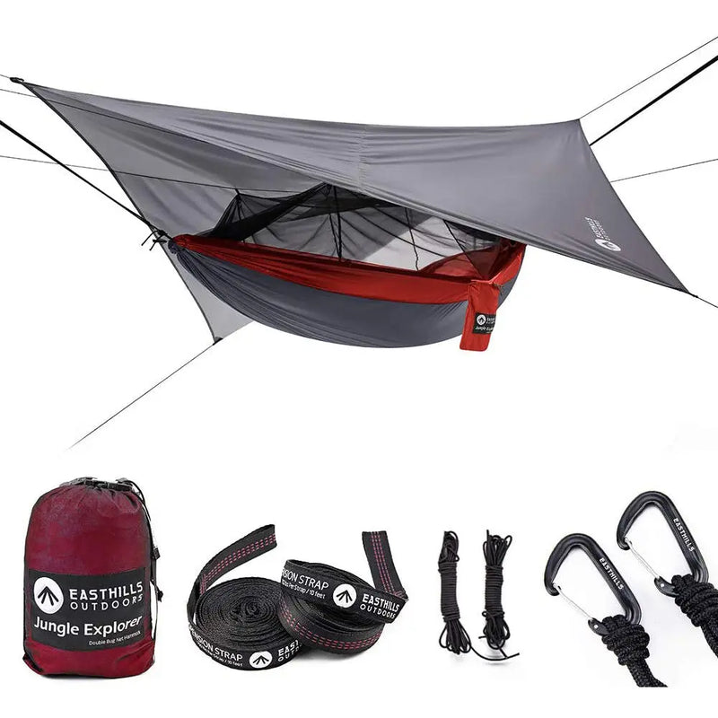 118" x 79" Double Camping Hammock Heavy-Duty with Rainfly Cover & Mosquito Net The Wires Zone