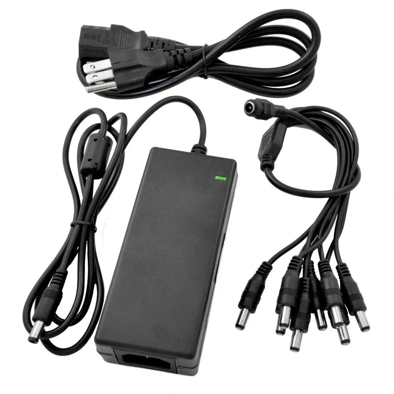 12V DC 5A Power Supply Adapter with 8 Channel CCTV Camera Power Splitter Cable UL Listed The Wires Zone