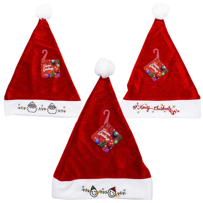 14" Santa, Snowman and Merry Embroid Christmas Hat- 3 Assortments The Wires Zone