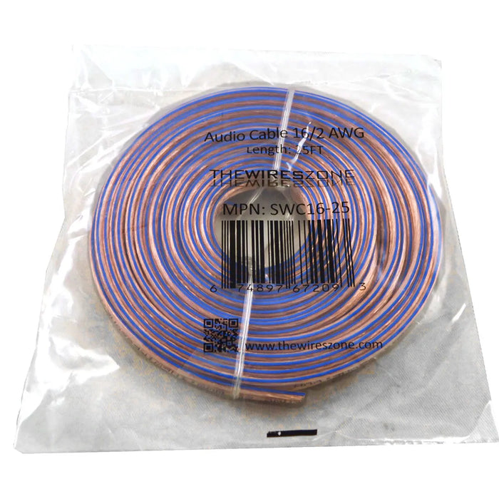 16 Gauge 2 Conductor 16/2 Clear 25ft Speaker Wire for Car/Home Audio The Wires Zone