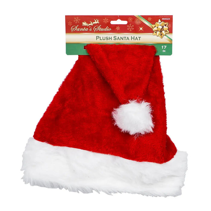 17"H Red & White Christmas Santa Hat Soft Comfortable W/ Plush Cuff The Wires Zone