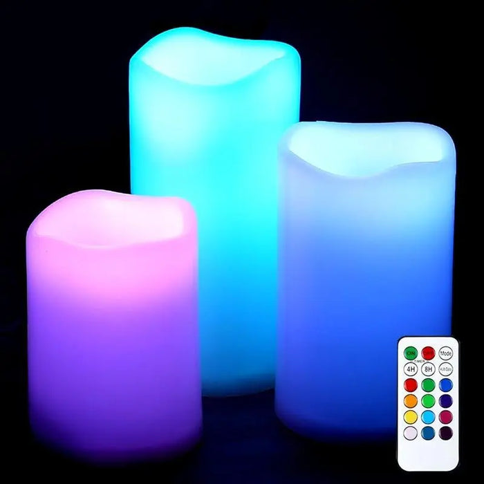 3 Piece Set Multi Color RGB LED Flameless Candles with Remote Control & Timer The Wires Zone