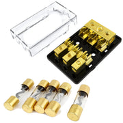3 Positions Gold Plated AGU Fuse 4/8 Gauge Holder Distribution Block with Pack of 5 30-120 Amp Fuses The Wires Zone
