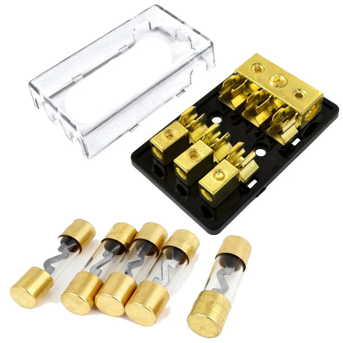 3 Positions Gold Plated AGU Fuse 4/8 Gauge Holder Distribution Block with Pack of 5 30-120 Amp Fuses The Wires Zone