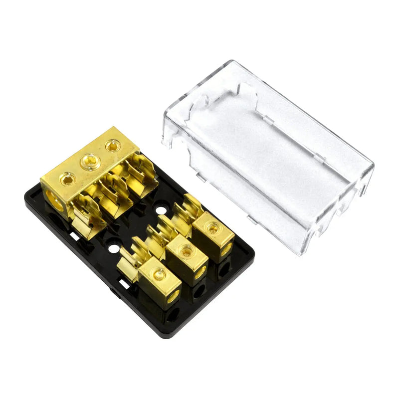 3 Positions Gold Plated AGU Fuse 4/8 Gauge Holder Distribution Block with Pack of 5 30-120 Amp Fuses The Wires Zone