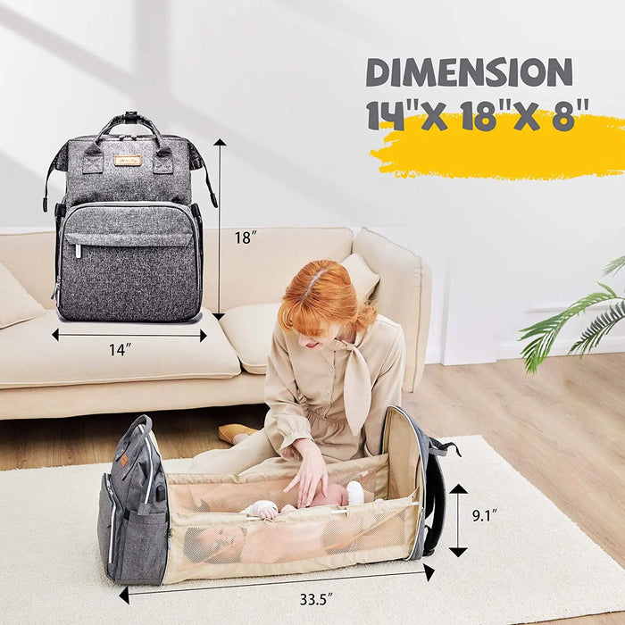 3 in 1 Travel Foldable Baby Bed Diaper Bag, Diaper Backpack Changing Station, Built-in USB Charging Port, and Stroller Straps The Wires Zone