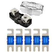 4-8 Gauge Nickel Plated Mini ANL Fuse Holder with 5 Pack Nickel Plated 60-200 Amp MANL Fuse The Wires Zone