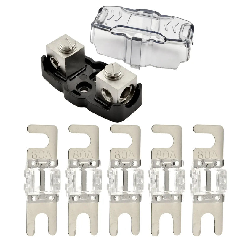 4-8 Gauge Nickel Plated Mini ANL Fuse Holder with 5 Pack Nickel Plated 60-200 Amp MANL Fuse The Wires Zone