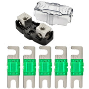 4-8 Gauge Nickel Plated Mini ANL Fuse Holder with 5 Pack Nickel Plated 60-200 Amp MANL Fuse The Wires Zone