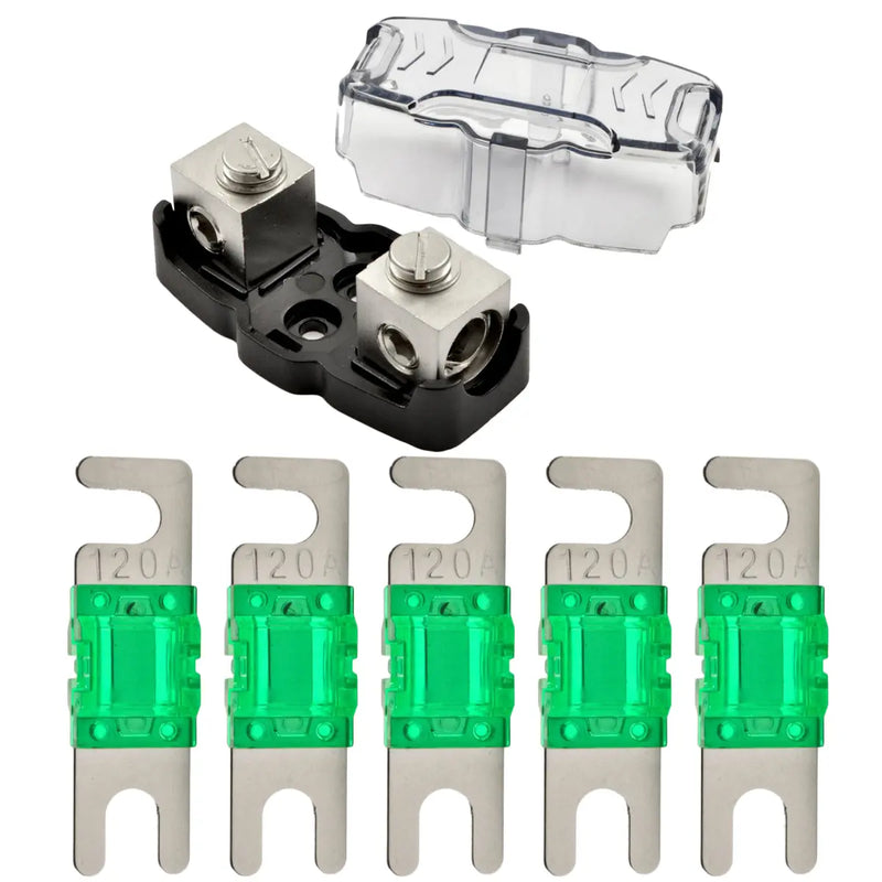 4-8 Gauge Nickel Plated Mini ANL Fuse Holder with 5 Pack Nickel Plated 60-200 Amp MANL Fuse The Wires Zone