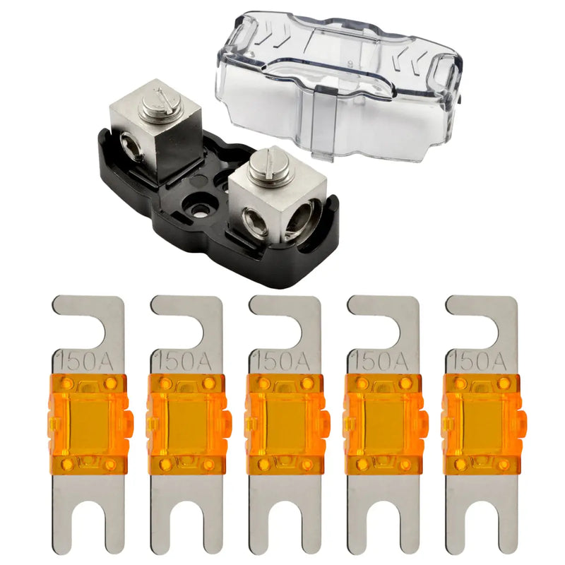 4-8 Gauge Nickel Plated Mini ANL Fuse Holder with 5 Pack Nickel Plated 60-200 Amp MANL Fuse The Wires Zone