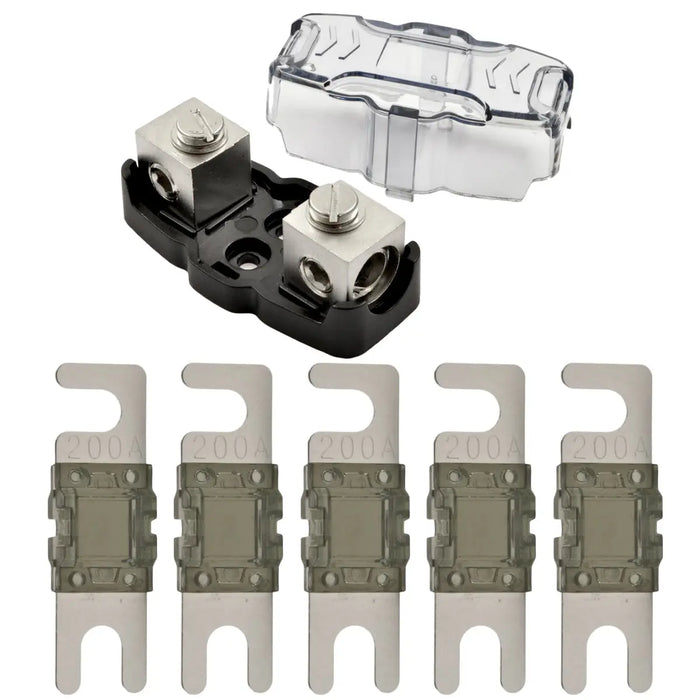 4-8 Gauge Nickel Plated Mini ANL Fuse Holder with 5 Pack Nickel Plated 60-200 Amp MANL Fuse The Wires Zone