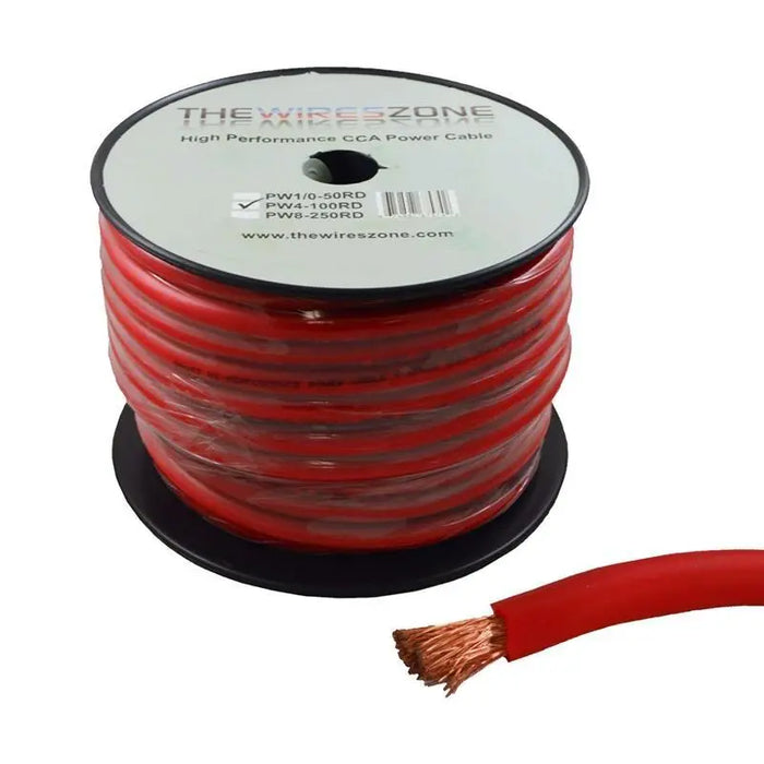 4 Gauge 100 Feet High Performance Amplifier Power Cable (Red) The Wires Zone