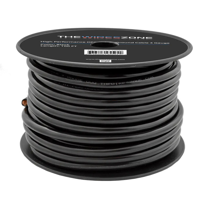 4 Gauge 100ft OFC Power Cable Oxygen-Free Copper Ground Wire (4 AWG Black 100' Spool) The Wires Zone