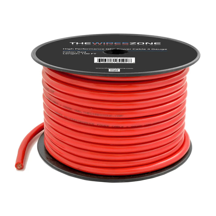 4 Gauge 100ft OFC Power Cable Oxygen-Free Copper Ground Wire (4 AWG Red 100' Spool) The Wires Zone