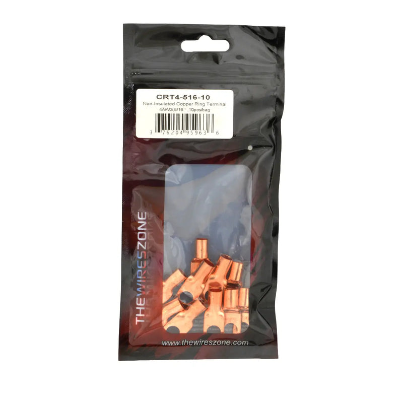 4 Gauge AWG Non-Insulated Pure Copper Lugs Ring Terminals Connectors 5/16" Inch Ring Size 10 Pack The Wires Zone