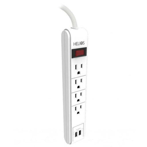 4 Outlet Surge Protector with 2 2.1A USB Charging Ports 6 feet Long - White Helios