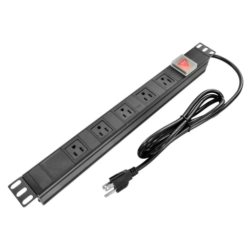 5 Outlet Rack Mount Power Strip 2 Fronted Mount w/ 6FT Power Cord for Standard 19in Rack Black The Wires Zone