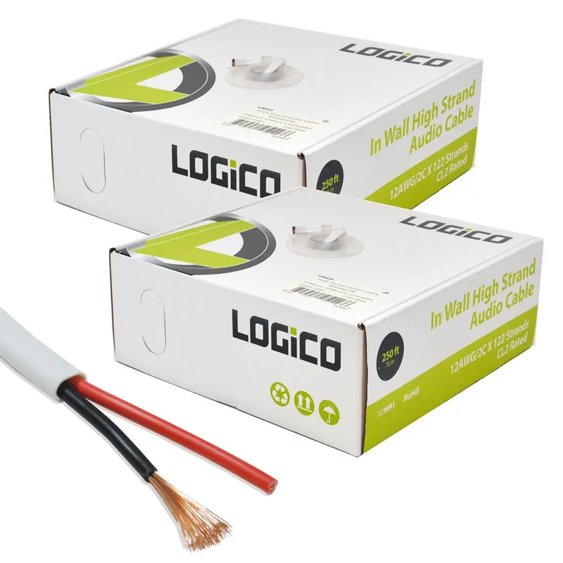 500Ft In Wall Audio Speaker Wire 12/2 12AWG 2 Conductor Speaker Wire Bulk Cable Logico