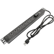 7 Outlet Rack Mount Power (Surge Suppression) 2 Fronted Mount w/ 6FT Power Cord for Standard 19in Rack Black The Wires Zone
