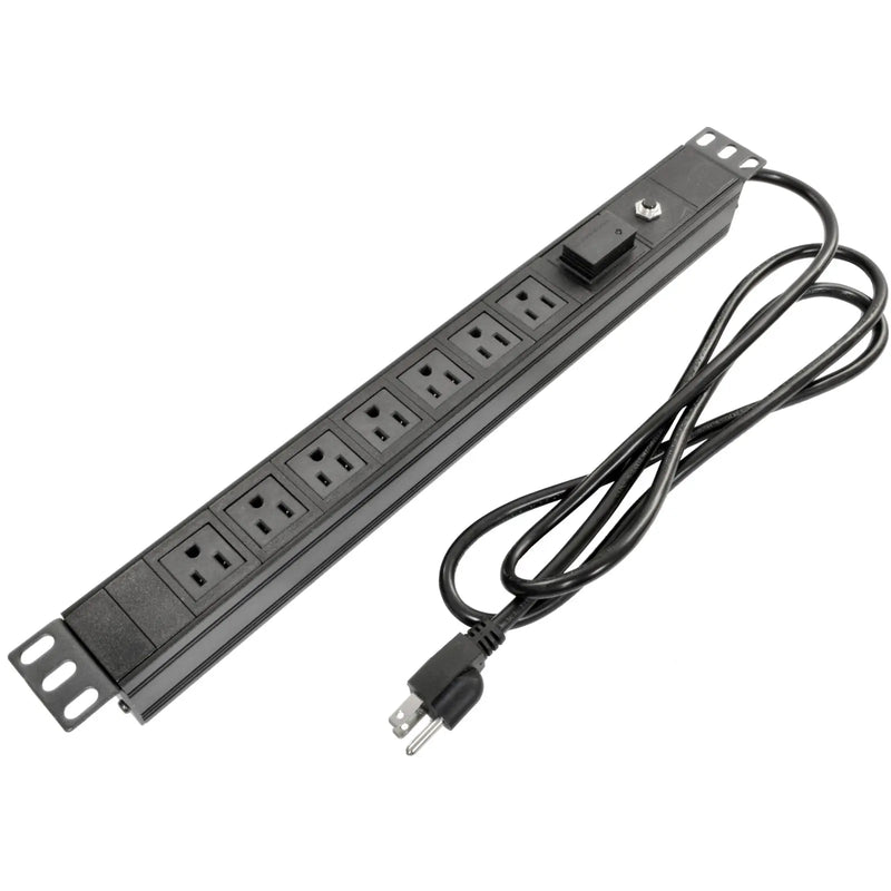 7 Outlet Rack Mount Power (Surge Suppression) 2 Fronted Mount w/ 6FT Power Cord for Standard 19in Rack Black The Wires Zone