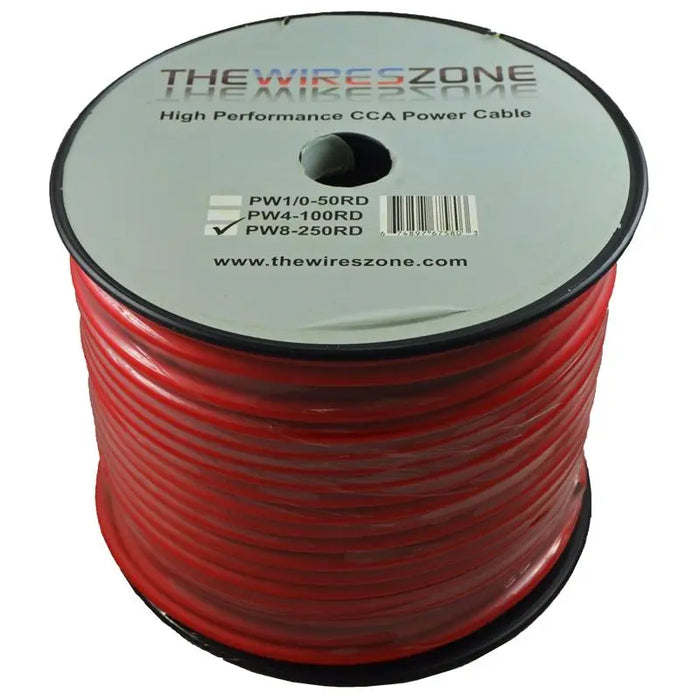 8 Gauge 250 Feet High Performance Amplifier Power Cable (Red) The Wires Zone