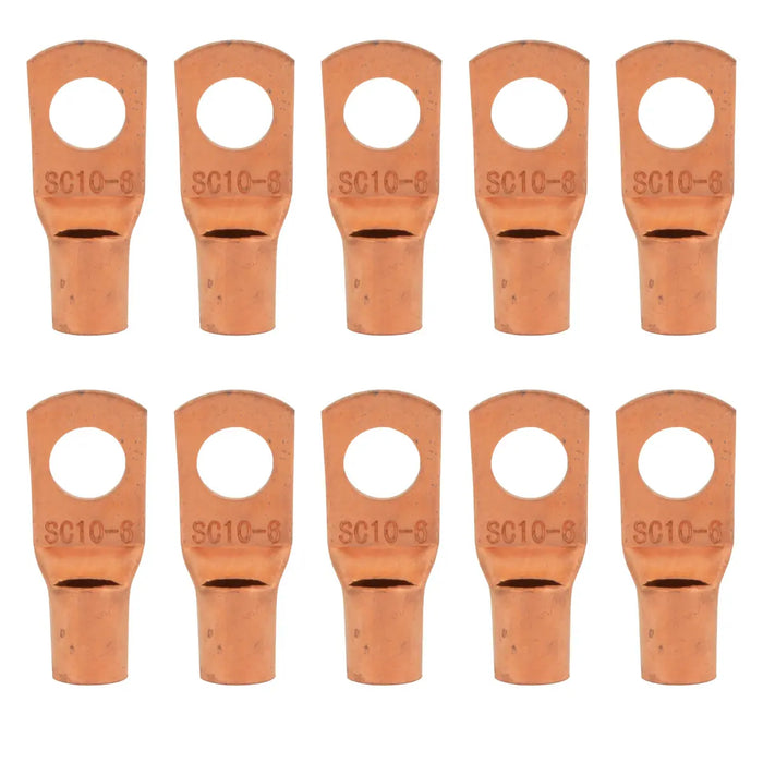 8 Gauge AWG Non-Insulated Pure Copper Lugs Ring Terminals Connectors 1/4" Inch Ring Size 10 Pack The Wires Zone