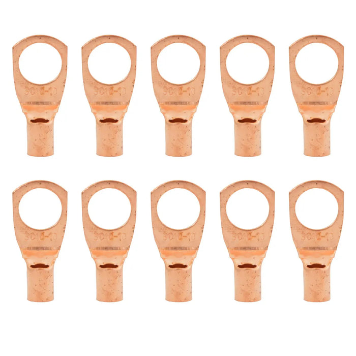 8 Gauge AWG Non-Insulated Pure Copper Lugs Ring Terminals Connectors 3/8" Inch Ring Size 10 Pack The Wires Zone