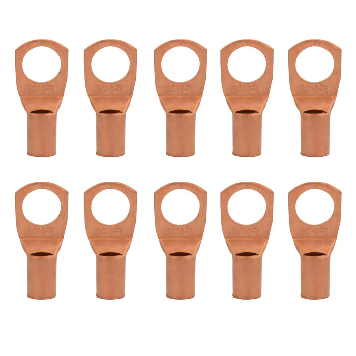 8 Gauge AWG Non-Insulated Pure Copper Lugs Ring Terminals Connectors 5/16" Inch Ring Size 10 Pack The Wires Zone