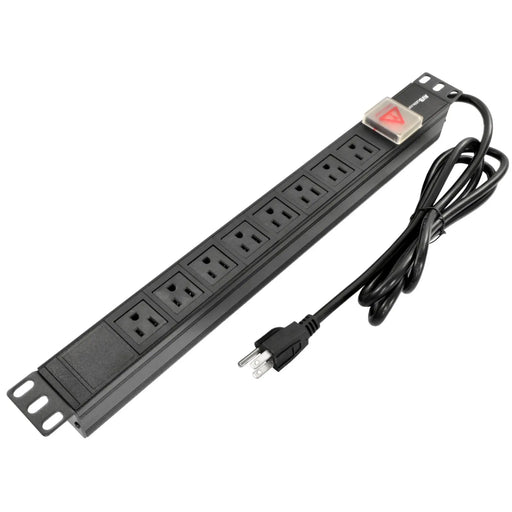 8 Outlet Rack Mount Power Strip (Surge Suppression) 2 Front Mount w/ 6FT Power Cord for Standard 19in Rack Black The Wires Zone