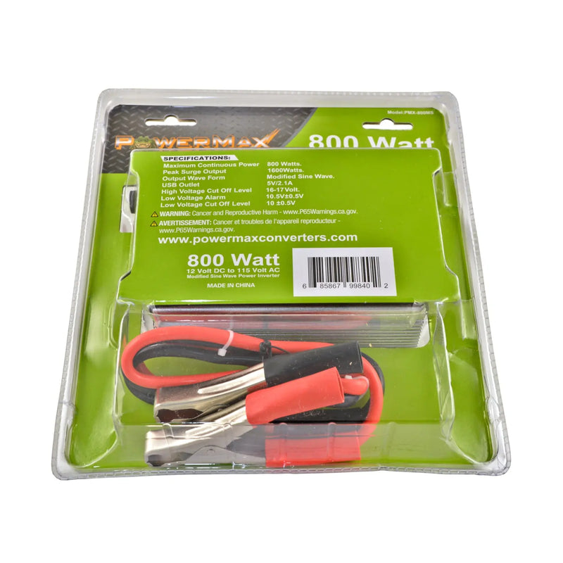800W Power Inverter DC 12V to 110V AC Modified Sine Wave 2 Outlets Car Inverter with 2.1A USB Port PowerMax
