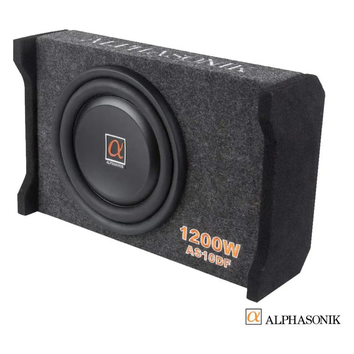 Alphasonik AS10DF 10" 1200 Watts 4-Ohm Down Fire Shallow Mount Flat Enclosed Subwoofer Alphasonik