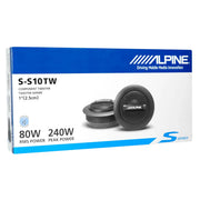 Alpine S-S10TW S Series 240 Watt 1" Component Silk Dome Car Audio Tweeters with Crossovers Alpine
