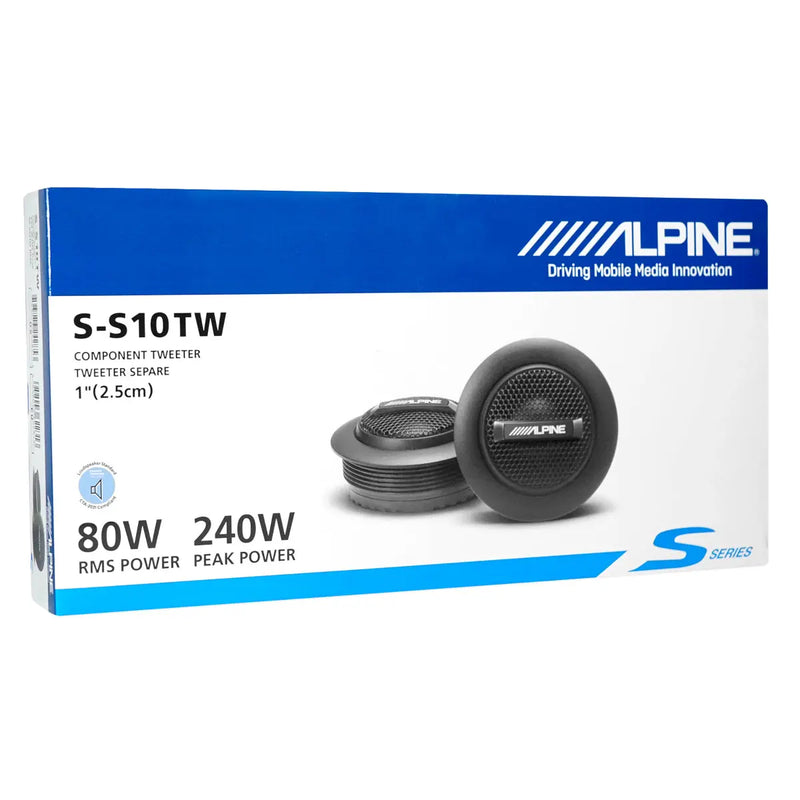 Alpine S-S10TW S Series 240 Watt 1" Component Silk Dome Car Audio Tweeters with Crossovers Alpine