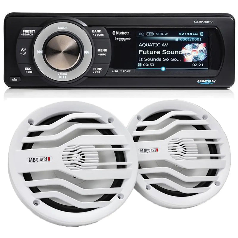Aquatic Av AQ-MP-5UBT-S Marine Stereo & NK2-116W 6.5" 2-Way Coaxial Marine Speakers Aquatic AV