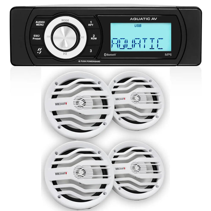 Aquatic Av MP6 Marine Stereo & NK2-116W 6.5" 2-Way Coaxial Marine Speakers (2 pair) Aquatic AV