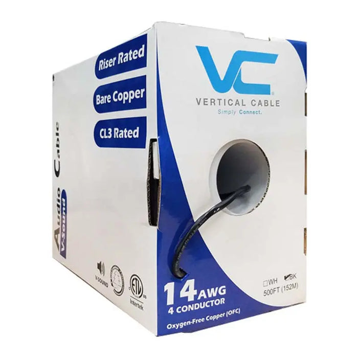 Audio Cable 14 AWG  4C 41 Strand 500 Feet CL3 PVC Bare Copper OFC White Vertical Cable