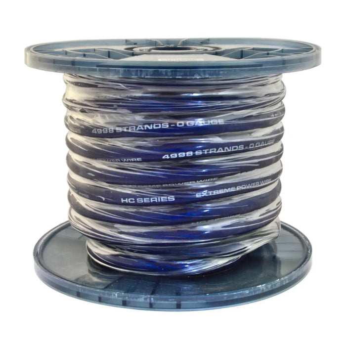Blue Intense Iced Color 1/0 Gauge 100% Full Copper Power Ground Wire 50Ft Spool OFC The Wires Zone